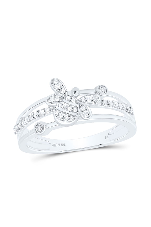 Sterling Silver White-Tone 1/6 Ctw Natural Diamond Honey Bee Ring, Size 5