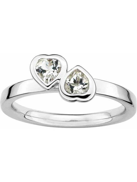 Sterling Silver White Topaz Double Heart Ring