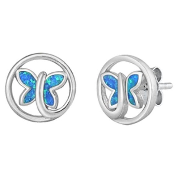 Sterling Silver Wholesale Blue Simulated Opal Butterfly Earrings 925 New Jewelry Female Unisex