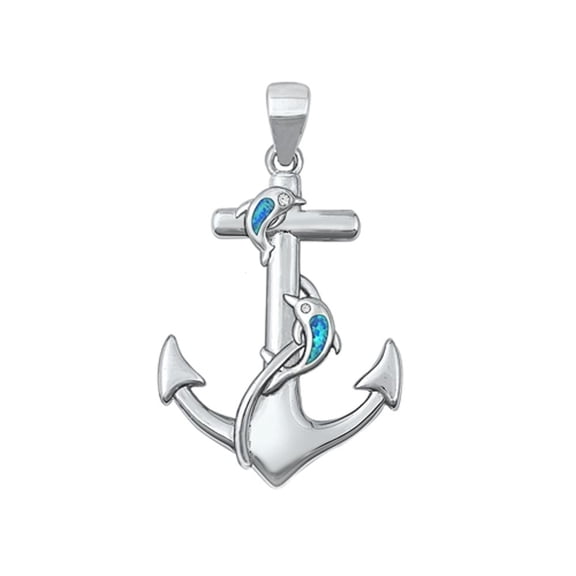 Sterling Silver Wholesale Blue Simulated Opal Pendant Anchor Dolphin Charm 925 Jewelry Female Unisex