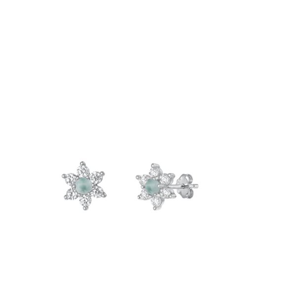 Sterling Silver Wholesale Clear CZ Larimar Star Flower Stud Earrings .925 New Jewelry Female