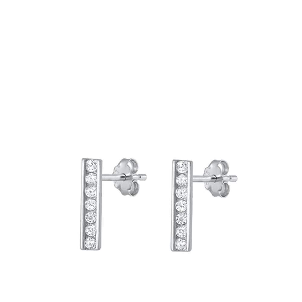 Sterling Silver Wholesale Clear Cubic Zirconia Bar Stud Earrings 925 New Jewelry Female Unisex
