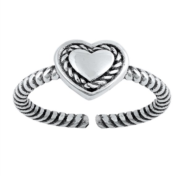 Sterling Silver Wholesale Heart Toe Ring Oxidized Rope Adjustable Midi Band 925 Jewelry Female