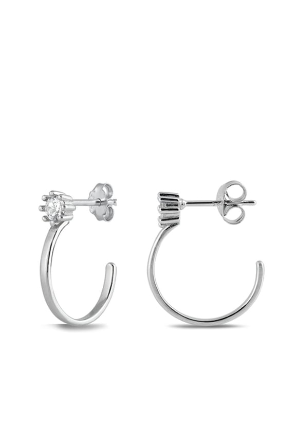 Sterling Silver Wholesale High Polished Clear CZ Hoop Post Earrings 925 New Jewelry Female