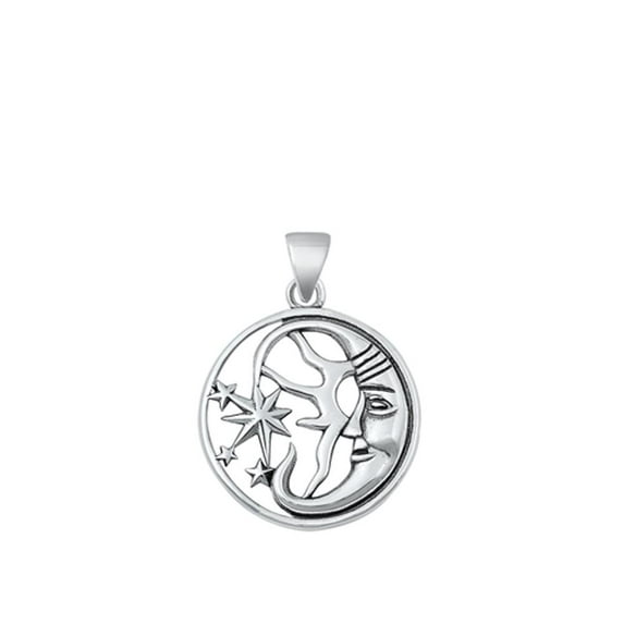 Sterling Silver Wholesale Man in the Moon & Stars Pendant Celestial Charm 925 Jewelry Female Unisex
