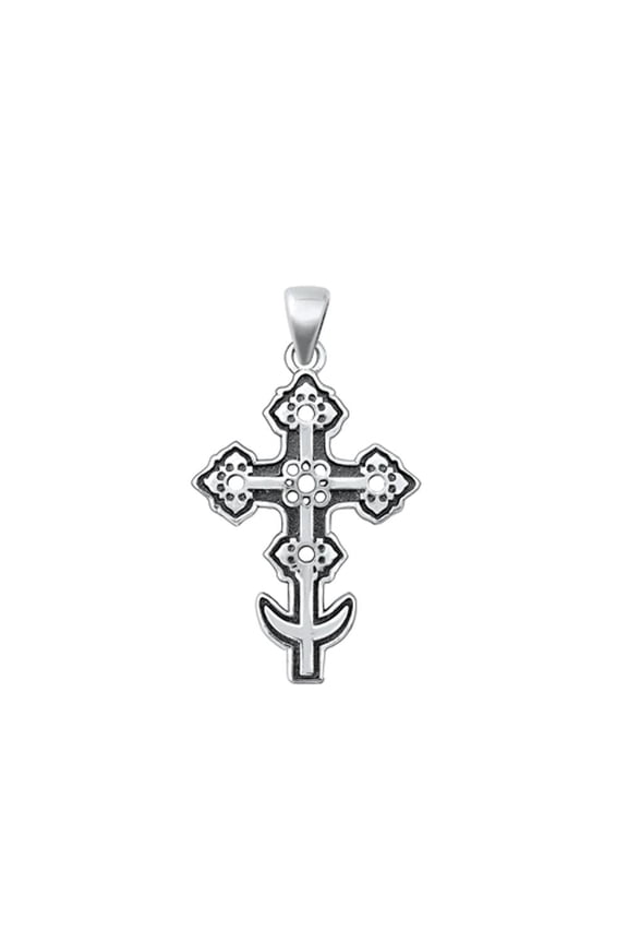 Sterling Silver Wholesale Russian Orthodox Cross Pendant Crescent Moon Charm 925 Jewelry Female