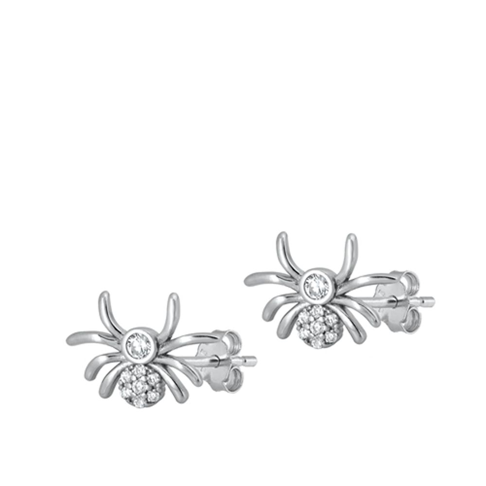 Sterling Silver Wholesale Studded Spider Clear CZ High Polished Earrings 925 New Jewelry Female