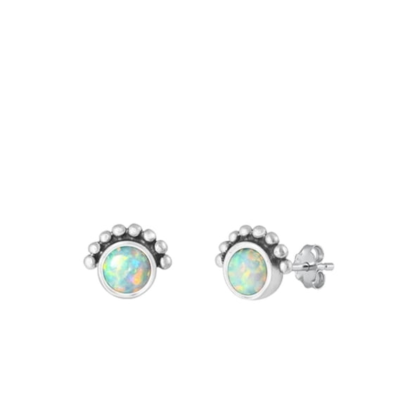 Sterling Silver Wholesale White Simulated Opal Bali Stud Earrings .925 New Jewelry Female Unisex