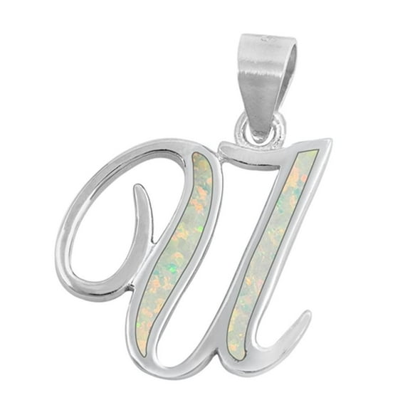 Sterling Silver Wholesale White Simulated Opal Initial "U" Pendant Script Charm Jewelry Female