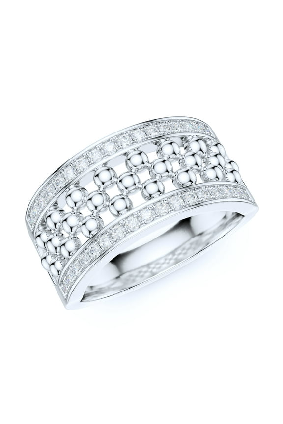 Sterling Silver Wide Split Shank Beads Bubbles Balls Simulated Round Brilliant Cut Diamond Ring Promise Ring Wedding Band (6)