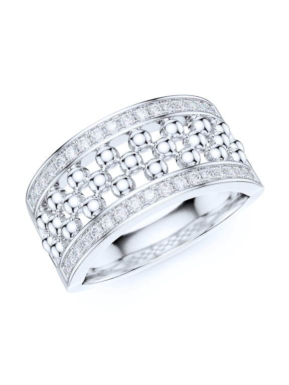 Sterling Silver Wide Split Shank Beads Bubbles Balls Simulated Round Brilliant Cut Diamond Ring Promise Ring Wedding Band (7.5)