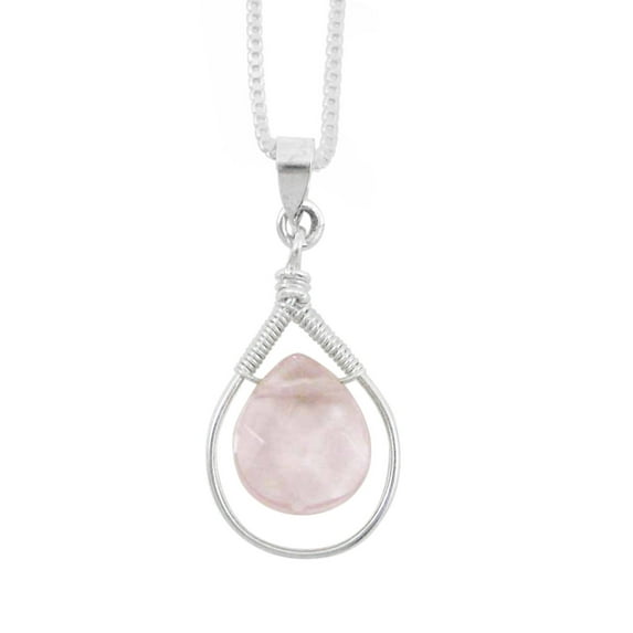 Sterling Silver Wire-Wrapped Crystal Teardrop Necklace, Pink, 18 Inch