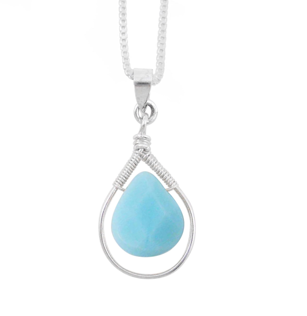 Sterling Silver Wire-Wrapped Crystal Teardrop Necklace, Sky Blue