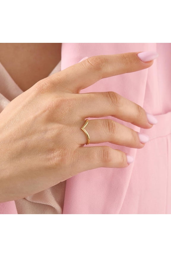 Sterling Silver Wishbone Ring – Chevron V-Shaped Stacking Wedding Band – Minimalist Silver V Ring for Women – Solid 925 Silver Chevron Band