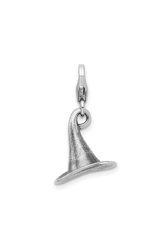 Sterling Silver Witch Hat Pendant for Women or Unisex, 3D Textured Charm for Necklace or Bracelet, Mystical Fantasy Jewelry for Magic, Wiccan, Pagan, Halloween, Occult Style