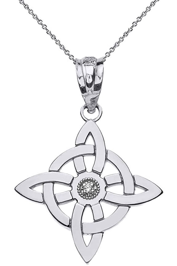 Sterling Silver Witch's Knot Pagan Wiccan Symbol CZ Pendant Necklace, 16"