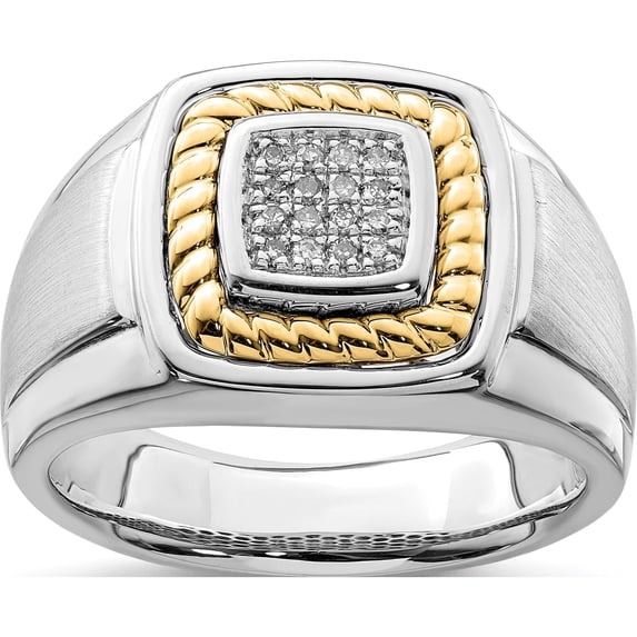 Sterling Silver With 10K Yellow Gold Men's Dia. Ring (Size 11) Made In India qr5107-11