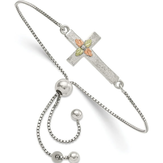 Sterling Silver With 12K Accents Black Hills Gold Cross Adjustable Bracelet Made In United States qbh278