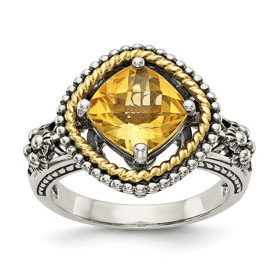 Sterling Silver With 14k 2.10Citrine Ring - 2.10 cwt - Size 6