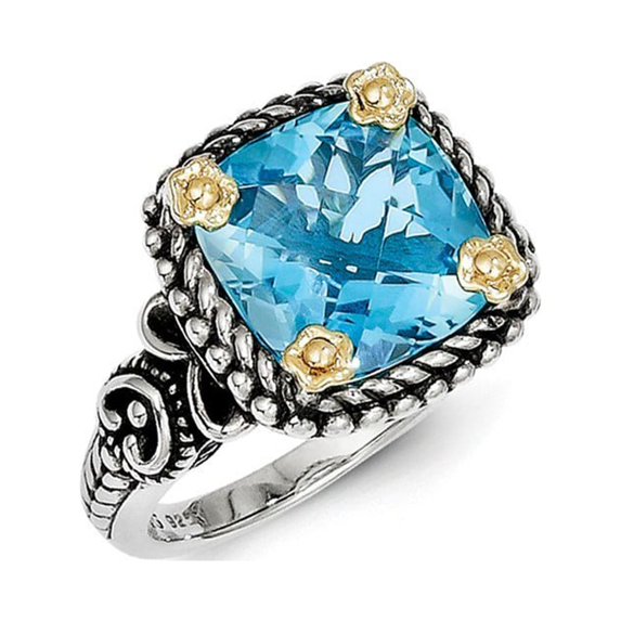 Sterling Silver With 14k 4.50Swiss Blue Topaz Ring - 4.50 cwt - Size 8 - Measures 15.85mm Wide