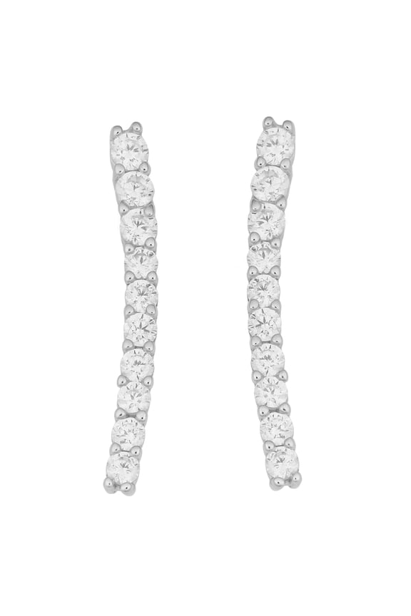 KoolJewelry Sterling Silver with Cubic Zirconia Curved Bar Earrings