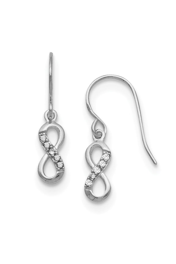 Sterling Silver With Cubic Zirconia Infinity Symbol Shepard Hook Earrings - Measures 24x5mm Wide