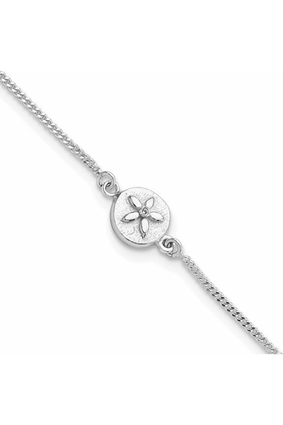 Sterling Silver With Cz Sand Dollar 9In Plus 1 In Ext. Anklet Made India -Jewelry By Sweet Pea