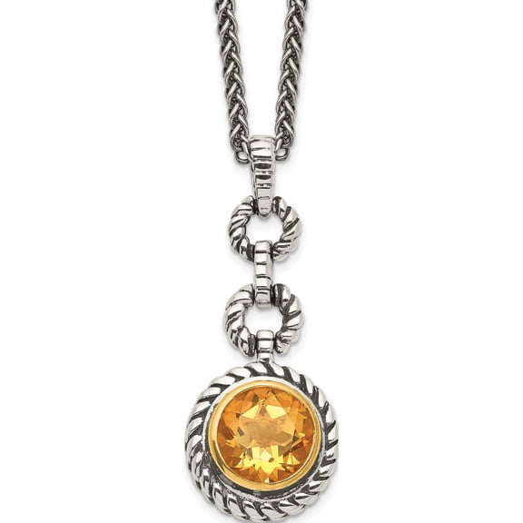 Jewelry by Sweet Pea Shey Couture Sterling Silver Gold-tone Flash Gold-plated 18 Inch Antiqued Round Bezel Citrine Necklace
