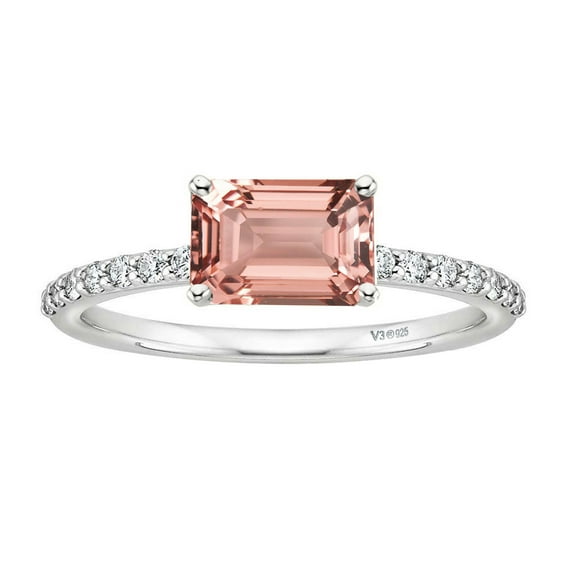 Sterling Silver With Morganite and White Topaz Engagement Ring