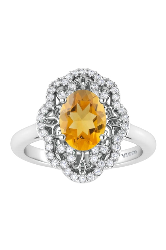 Sterling Silver With Natural Citrine and White Topaz Cluster Ring
