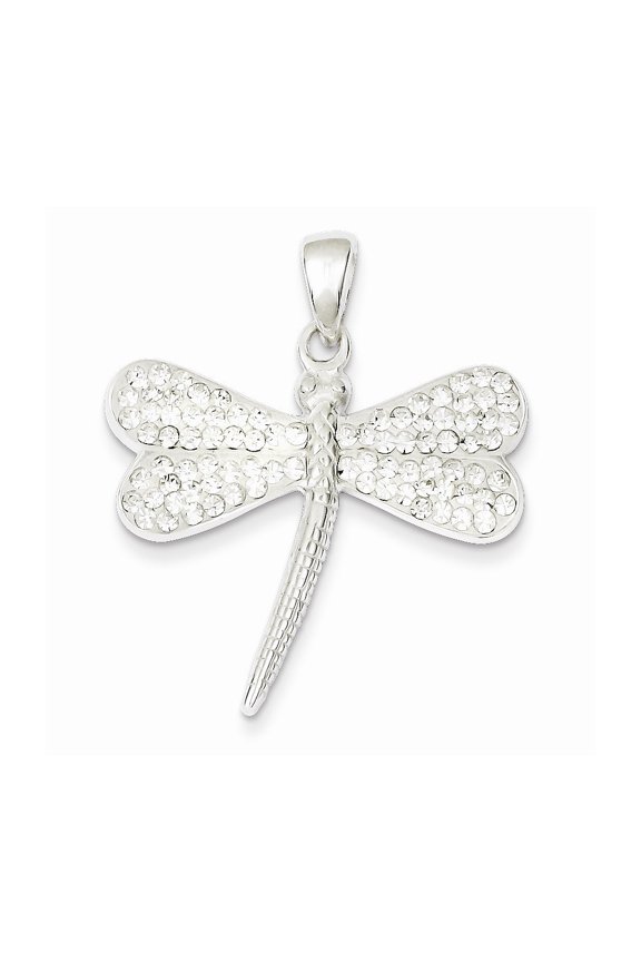 Sterling Silver With Stellux Crystal Dragonfly Pendant - Measures 34x29.3mm Wide