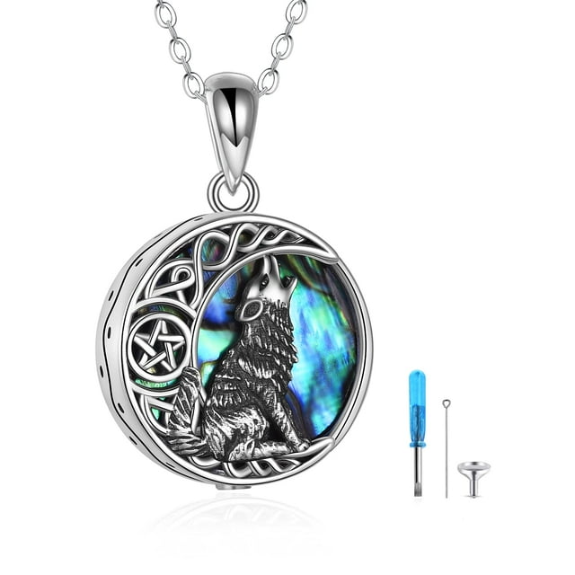 Sterling Silver Wolf Necklace Gifts for Women Celtic Knot Wolf Moon