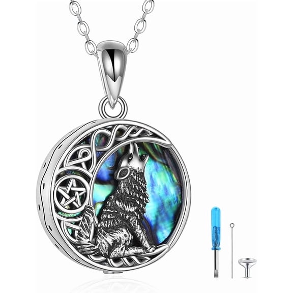 Sterling Silver Wolf Necklace Gifts for Women Celtic Knot Wolf Moon Pendant Necklace Jewelry for Men  18+2''
