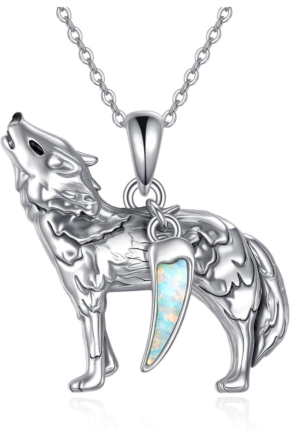 Sterling Silver Wolf Pendant Necklace with Coyote Tooth Design for Women, Wild Animal Jewelry, Nature Lover Gifts for Her