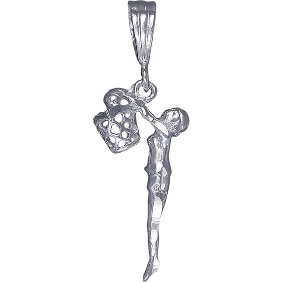 Sterling Silver Women Basketball Player Charm Pendant Necklace 1.5 Inches with Diamond Cut Finish and 18 Inch Rolo Chain