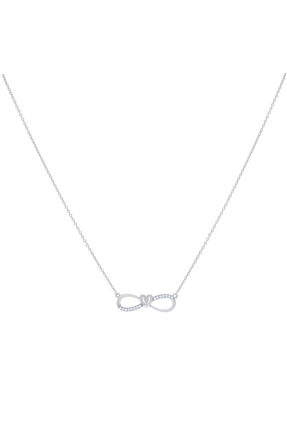 Sterling Silver Women Cubic Zirconia Rolo Link Infinity Necklace