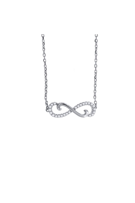 Sterling Silver Women Cubic Zirconia Rolo Link Infinity Necklace