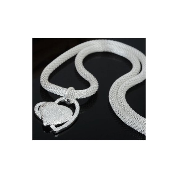 Sterling Silver Women Love Dual Heart Shaped Pendant Chain Necklace Pack of 5