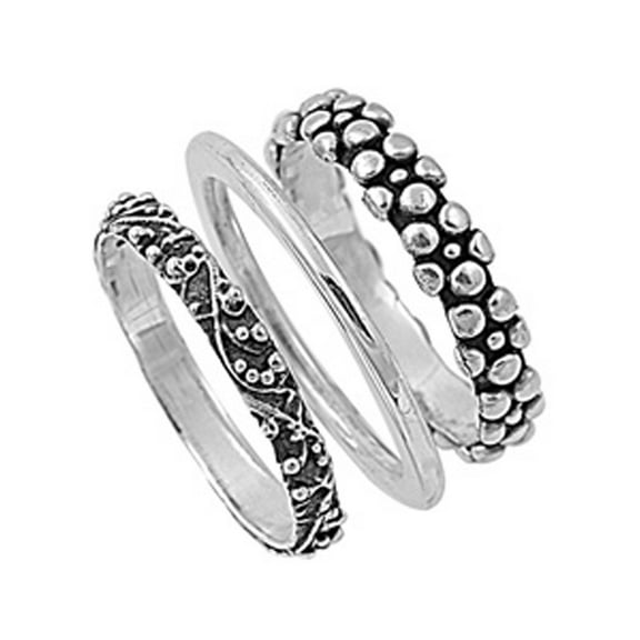 Sterling Silver Women's Bali Plain Nugget 3 Ring Set Band 925 Jewelry Female Male Unisex Size 12