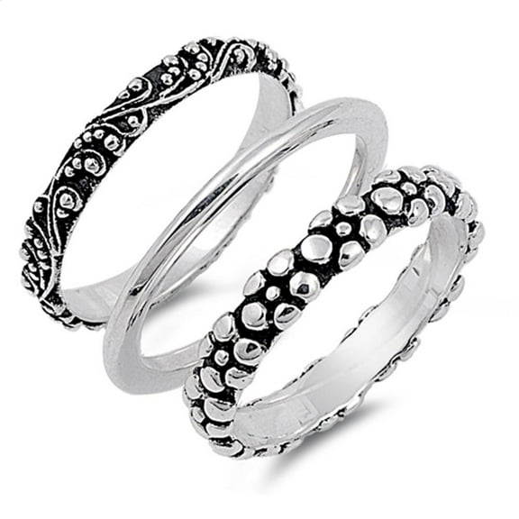 Sterling Silver Women's Bali Plain Nugget 3 Ring Set Band 925 Jewelry Female Male Unisex Size 7