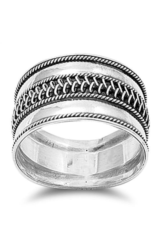 Sterling Silver Women's Bali Rope Ring Wide 925 Band Braided Jewelry Female Male Unisex Size 6