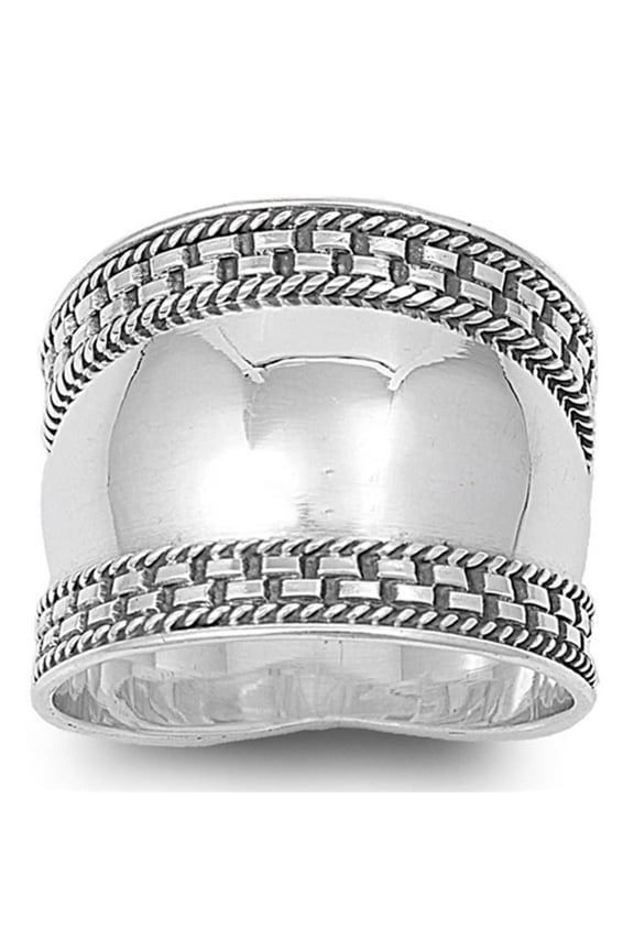 Sterling Silver Women's Bali Rope Ring Wide 925 Band Design Jewelry Female Male Unisex Size 6