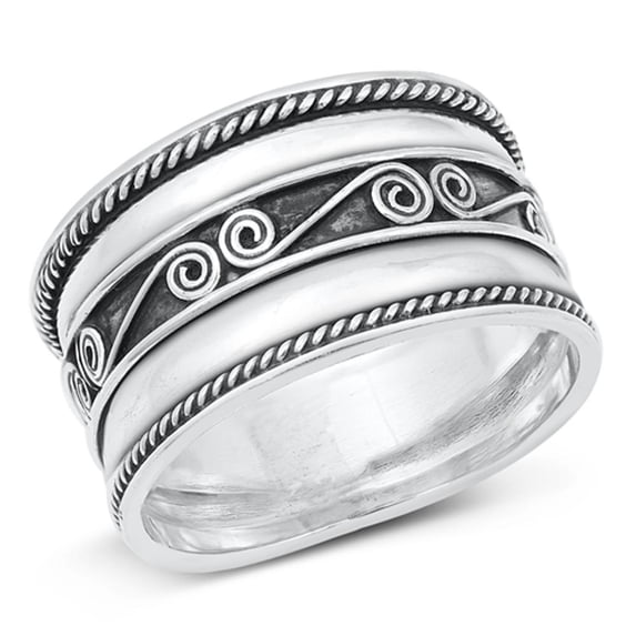 Sterling Silver Women's Bali Rope Ring Wide 925 Band Swirl Center Jewelry Female Male Unisex Size 6
