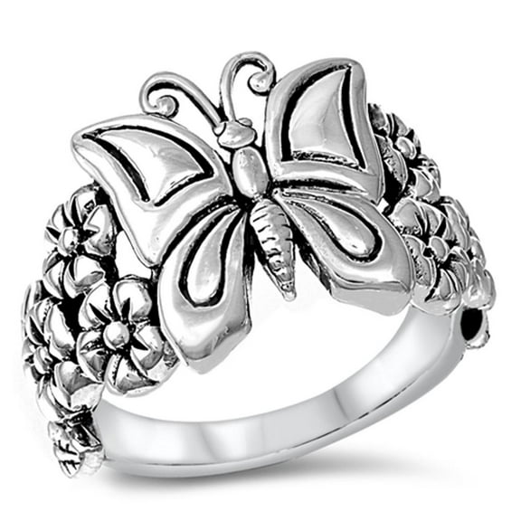 Sterling Silver Women's Butterfly Flower Ring 925 Band 16mm Jewelry Female Male Unisex Size 5