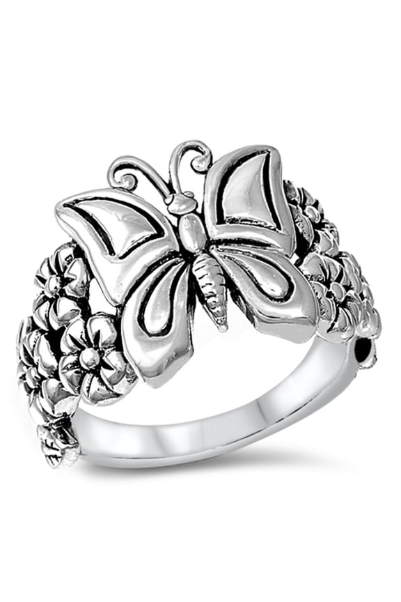 Sterling Silver Women's Butterfly Flower Ring 925 Band 16mm Jewelry Female Male Unisex Size 9