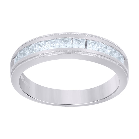 Sterling Silver Women's CZ Size-9 Princess-Cut Center Stones Bridal Wedding Anniversary Engagement Ring Band