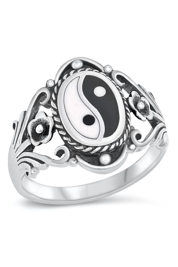 Sterling Silver Women's Chinese Yin Yang Ring Wholesale 925 Band 18mm Jewelry Female Male Size 12
