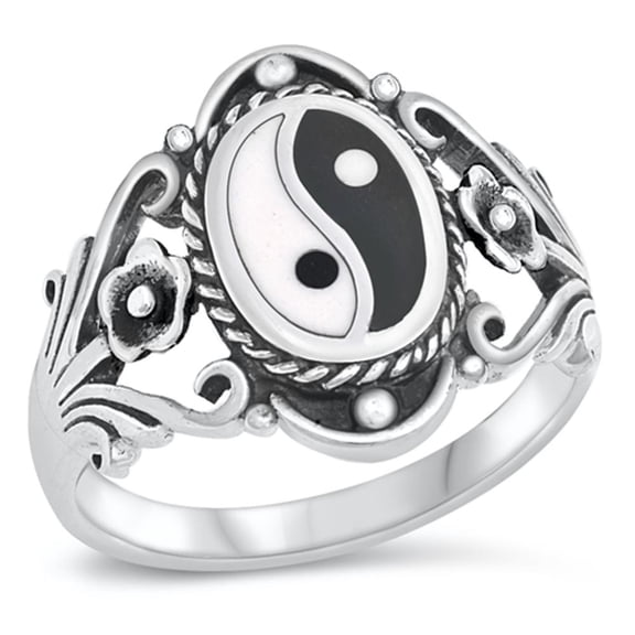 Sterling Silver Women's Chinese Yin Yang Ring Wholesale 925 Band 18mm Jewelry Female Male Size 6