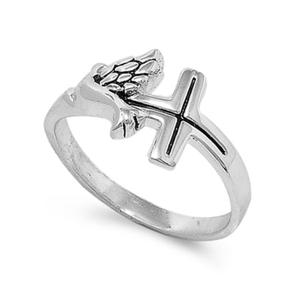 Sterling Silver Women's Christian Dove Sideways Cross Faith Ring Band 925 Jewelry Female Male Size 5