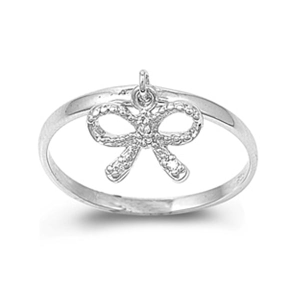 Sterling Silver Women's Clear CZ Dangle Ribbon Ring Band 6mm White 925 Jewelry Female Size 5